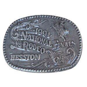1991 NFR Rodeo Belt Buckle NOS Bull Rider Cowboy Vintage National Finals Hesston